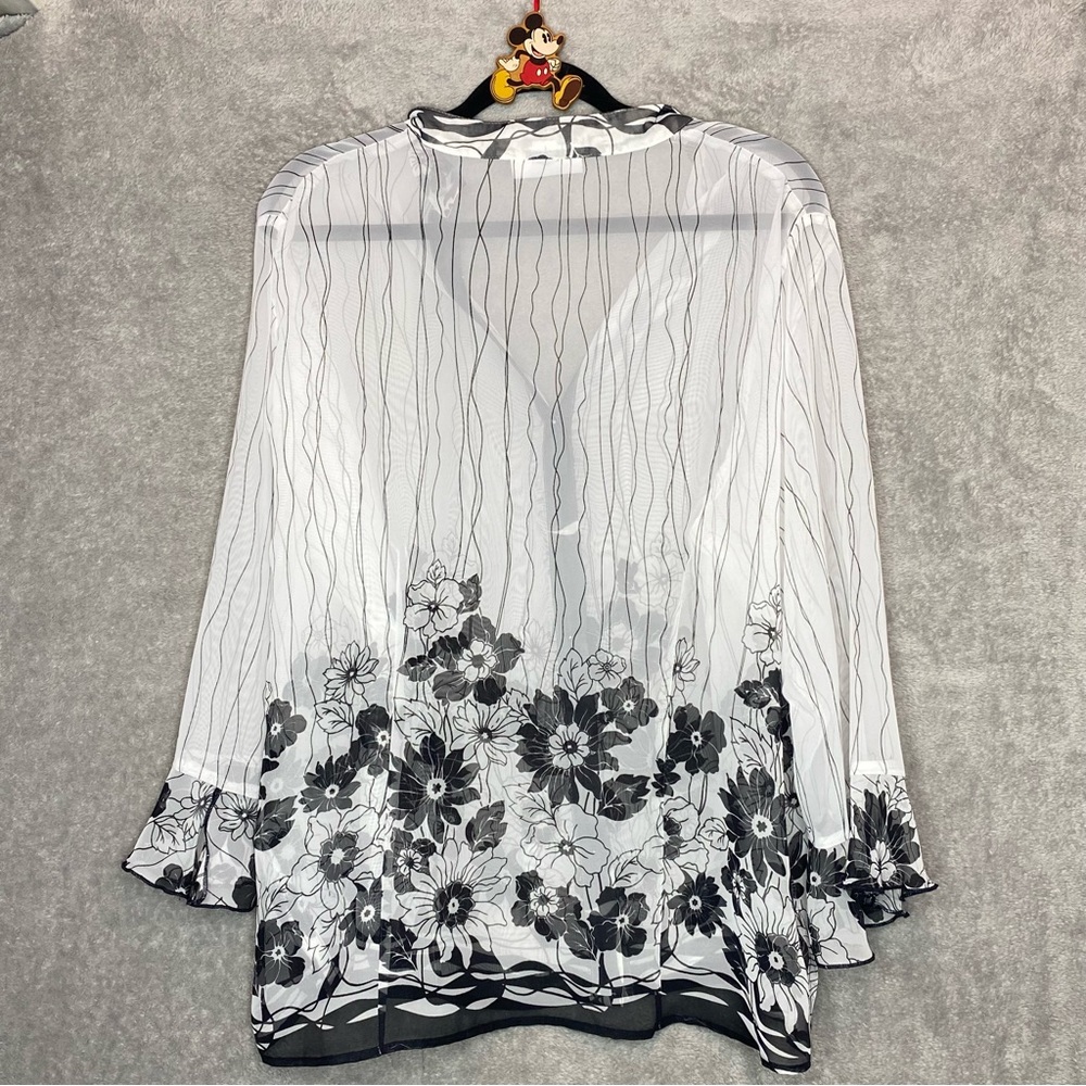 Dressbarn 18 20 1X Top Shirt White Floral Button Up V Neck 3/4 Sleeve Sheer - Picture 4 of 7